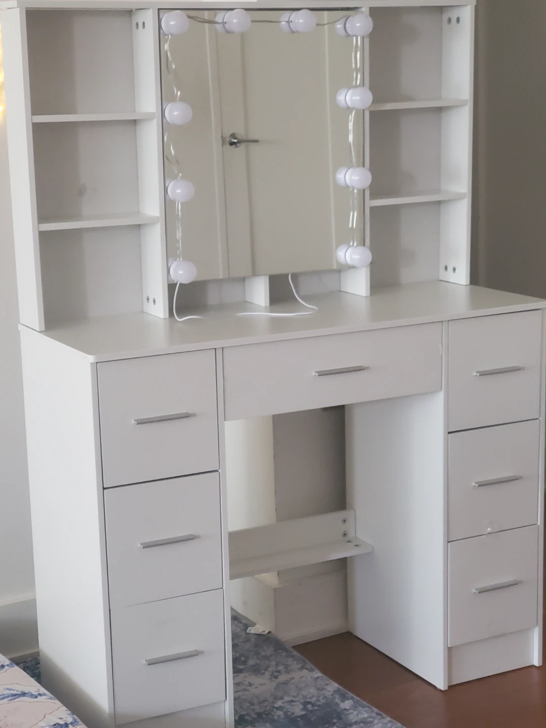 White Vanity Makeup Table with stool and Lighted Mirror