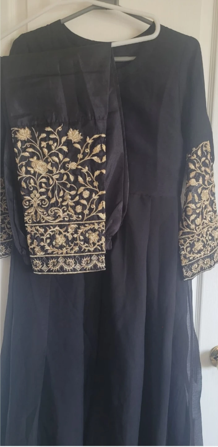Black Embroidered Dress with Pants - photo 2