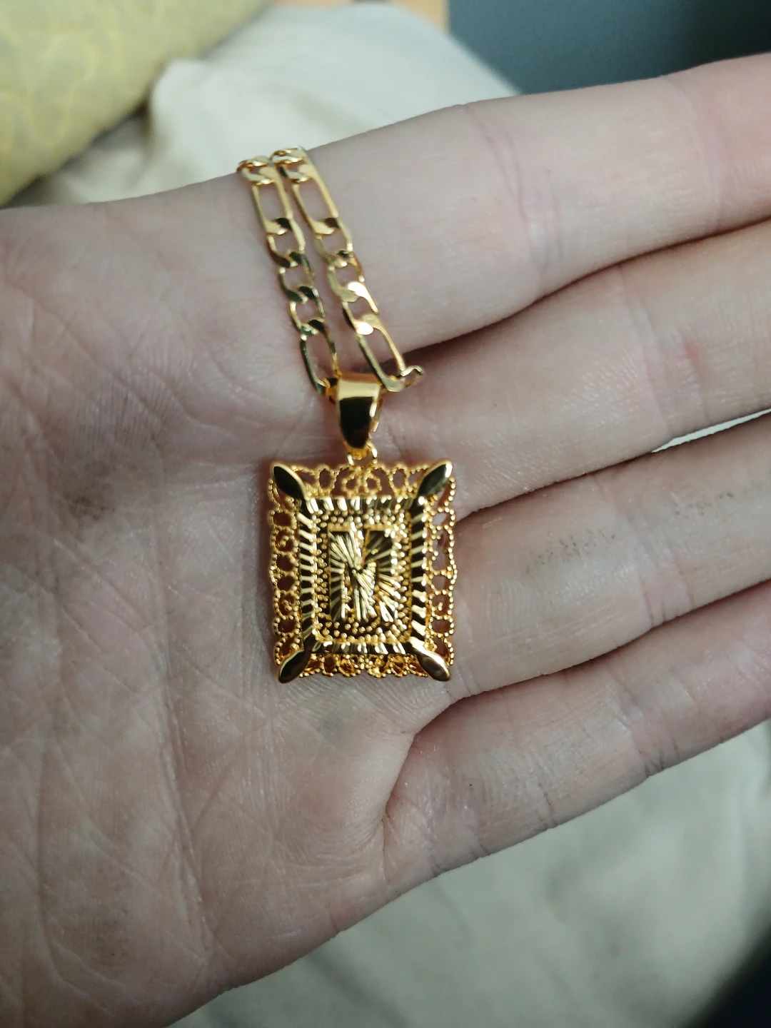 18K Yellow Gold Plated 925 Silver Chain & Pendant W/ A Letter M