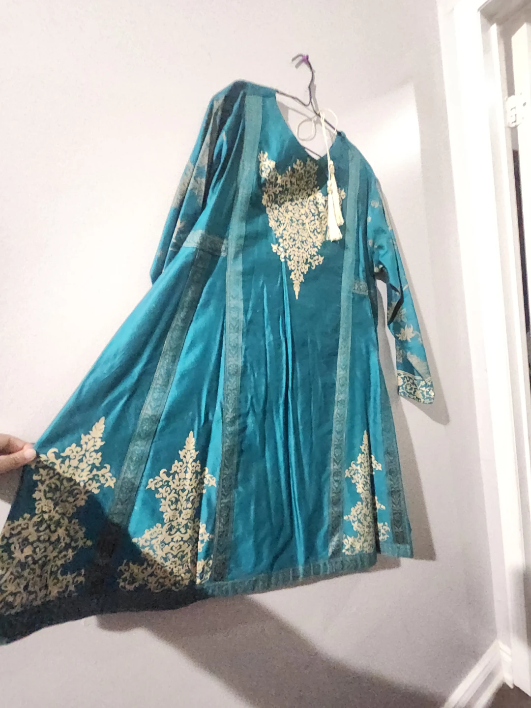 Teal Kurti with Gold Embroidery - photo 3