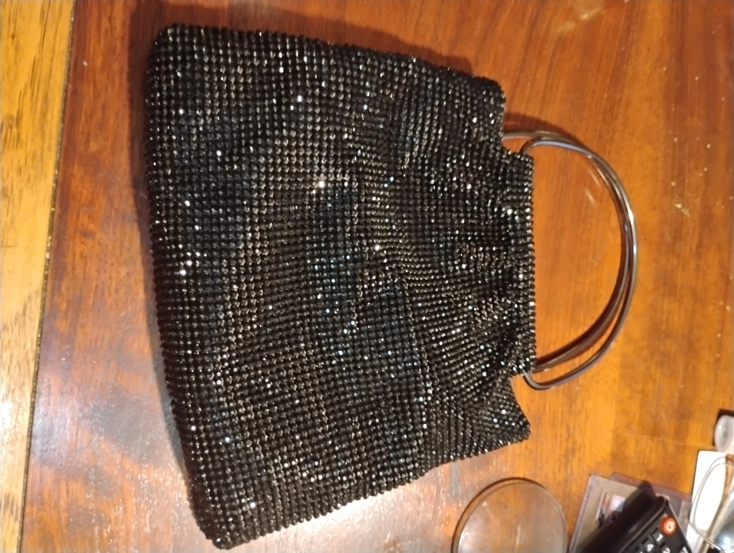 Black Rhinestone Evening Bag with Metal Handle