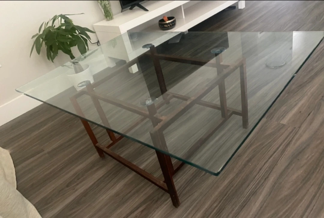 Glass Top Coffee Table with Wood Frame - photo 2