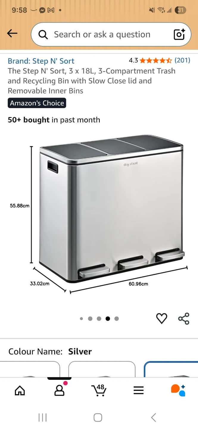 Step N' Sort 3-Compartment Trash and Recycling Bin