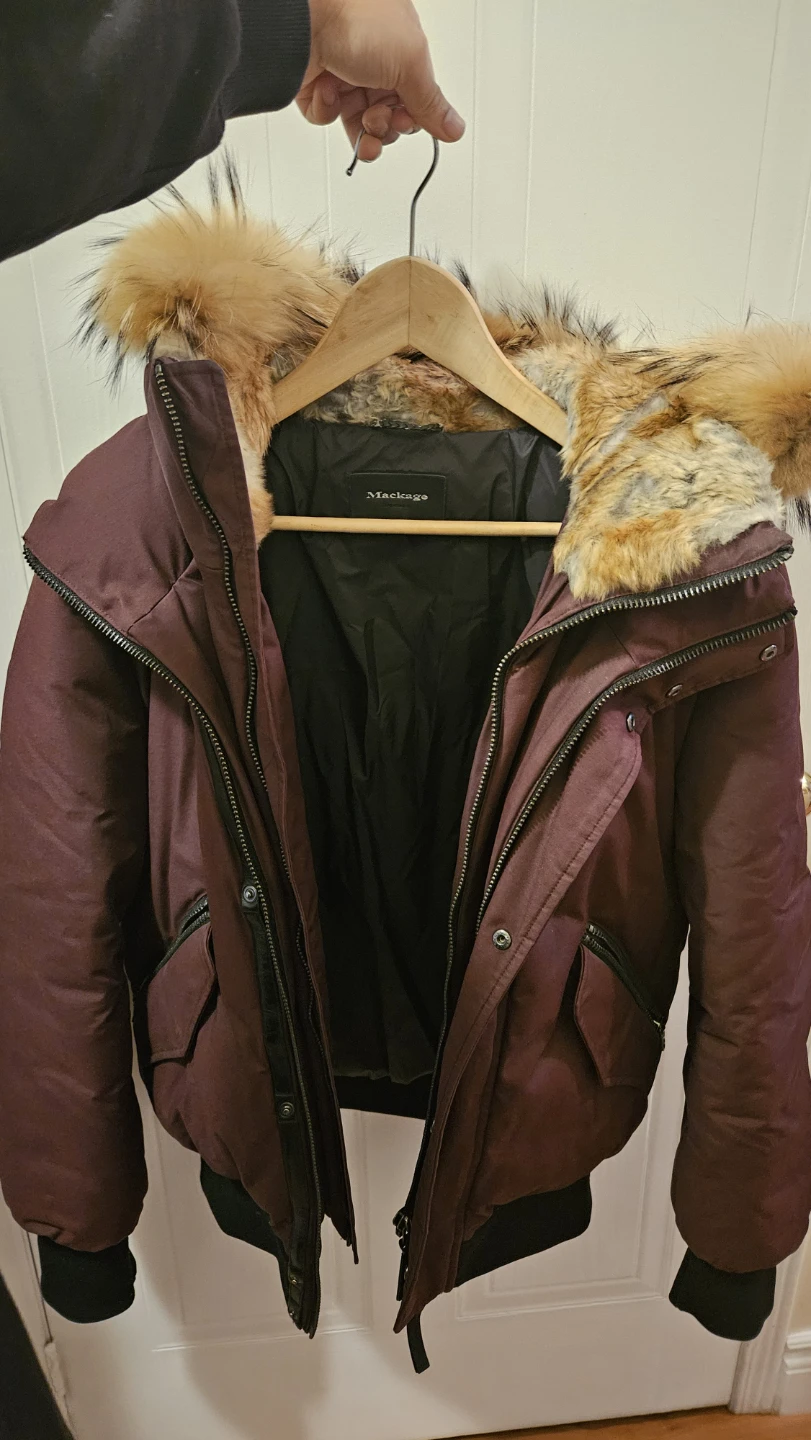 Mackage Burgundy Bomber Down Jacket fits small to medium
