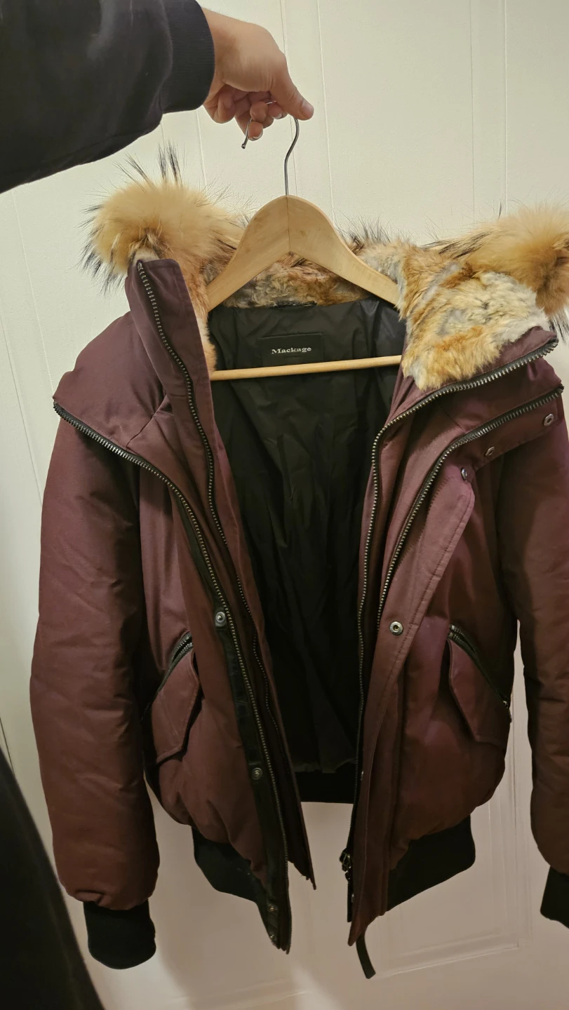 Mackage Burgundy Bomber Down Jacket fits small to medium - photo 2