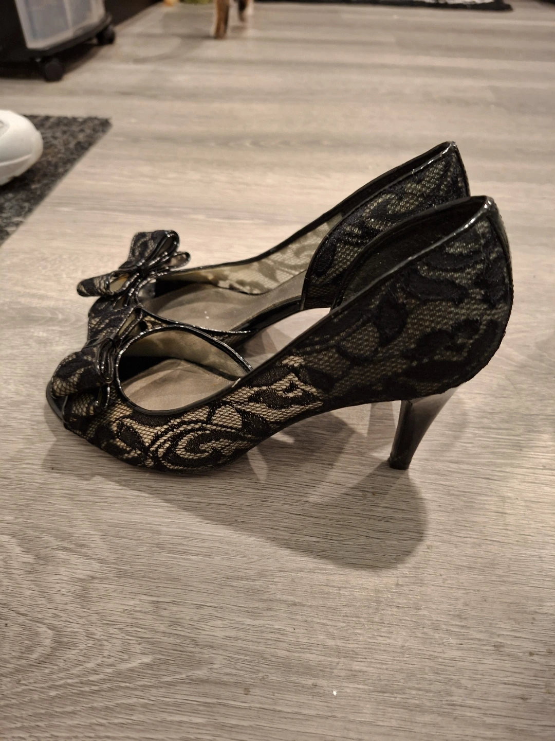 IMPO Black Lace Peep-Toe Heels