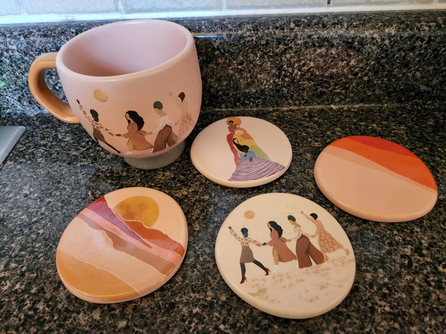 Mug and Coaster Set with People Designs