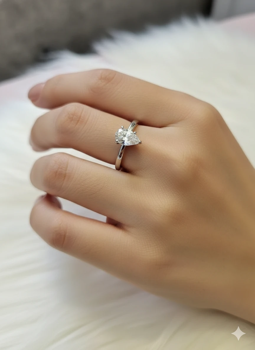 1.0 carat Pear Cut Moissanite  Diamond Engagement Ring - photo 4