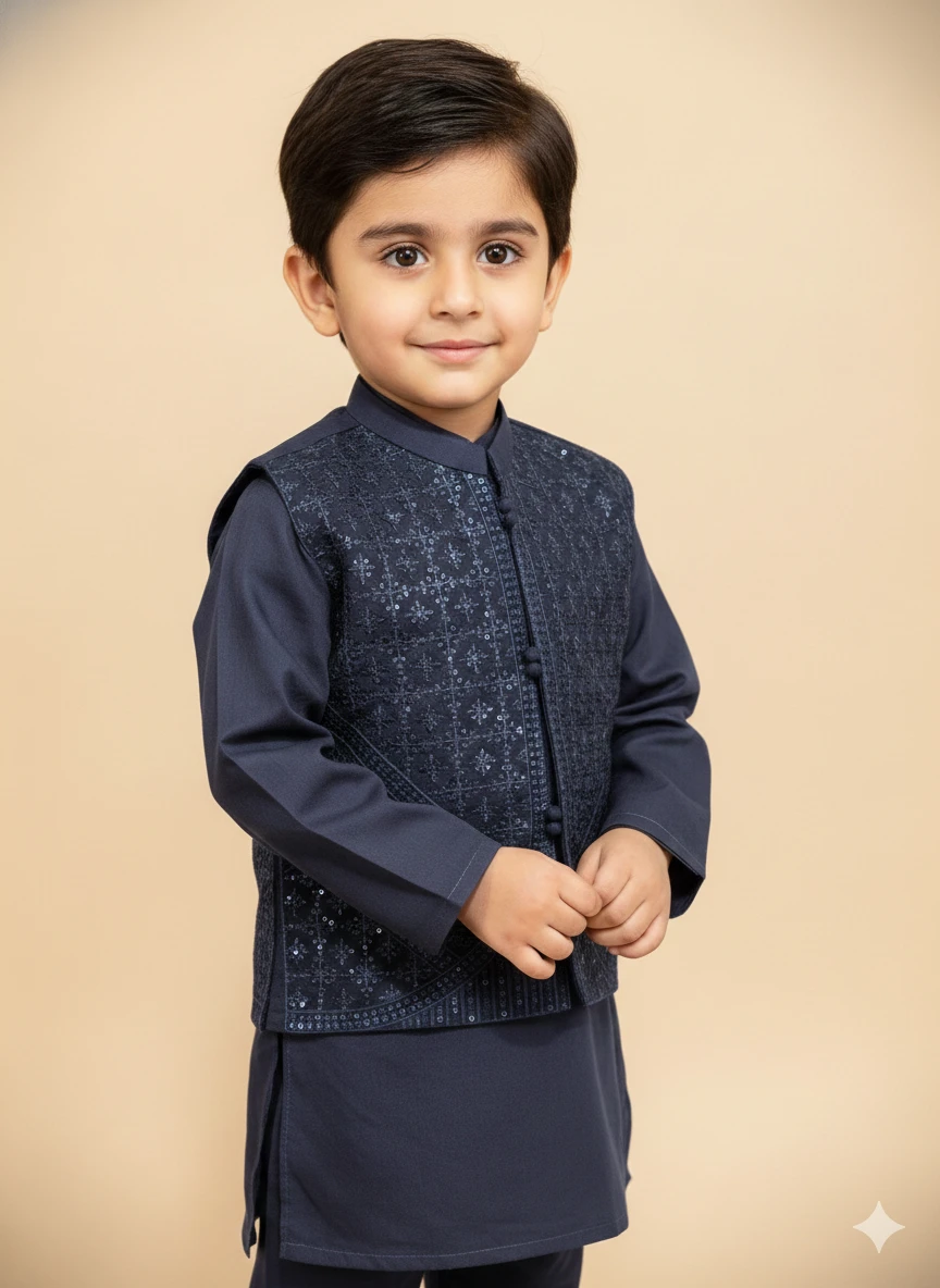 Boys' Embellished Kurta Vest Set