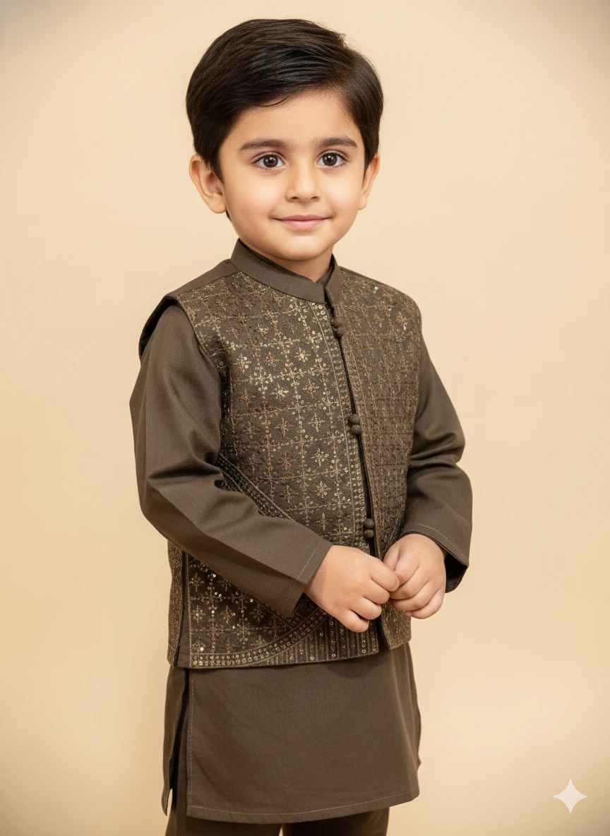 Boys' Embellished Kurta Vest Set - photo 2