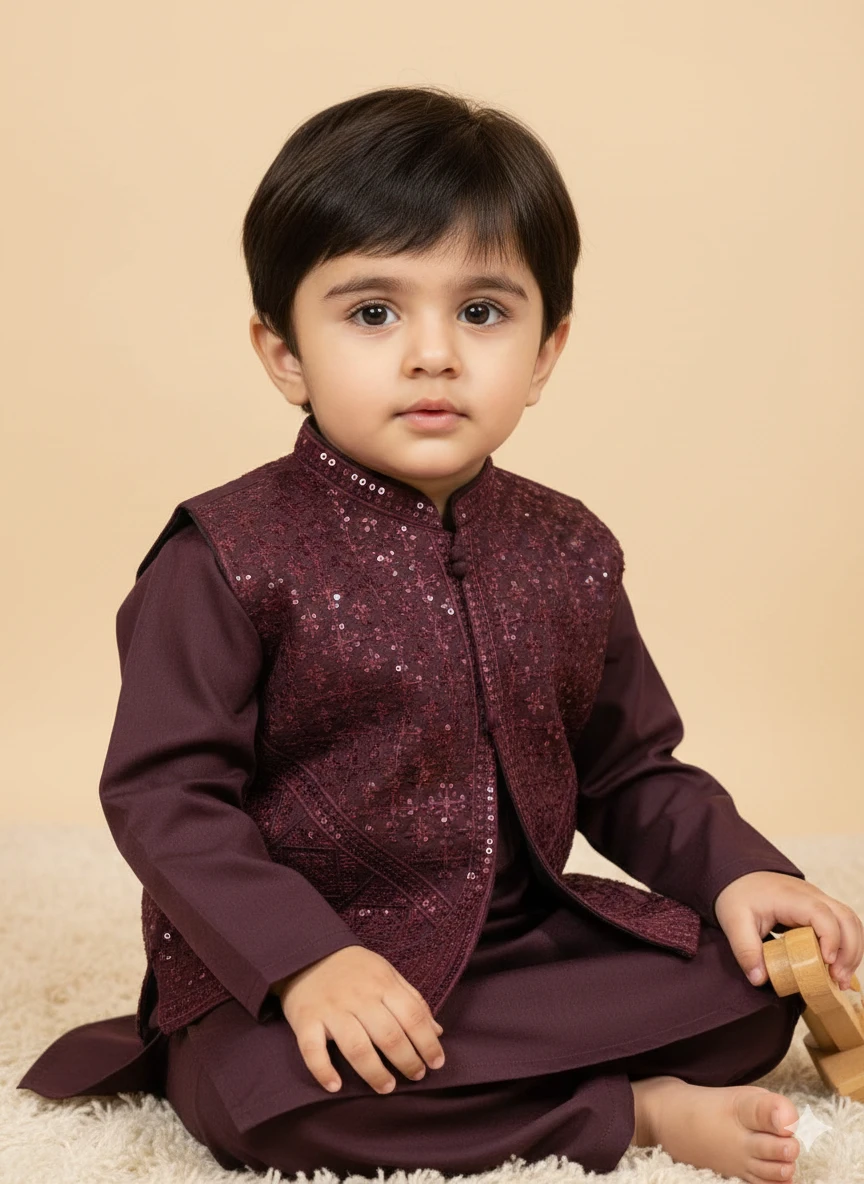 Boys' Embellished Kurta Vest Set - photo 3