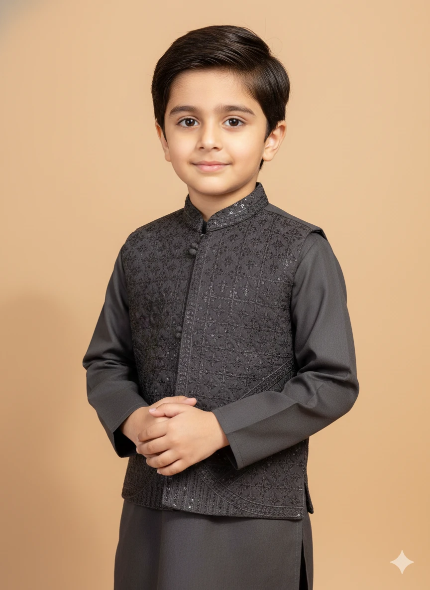 Boys' Embellished Kurta Vest Set - photo 4