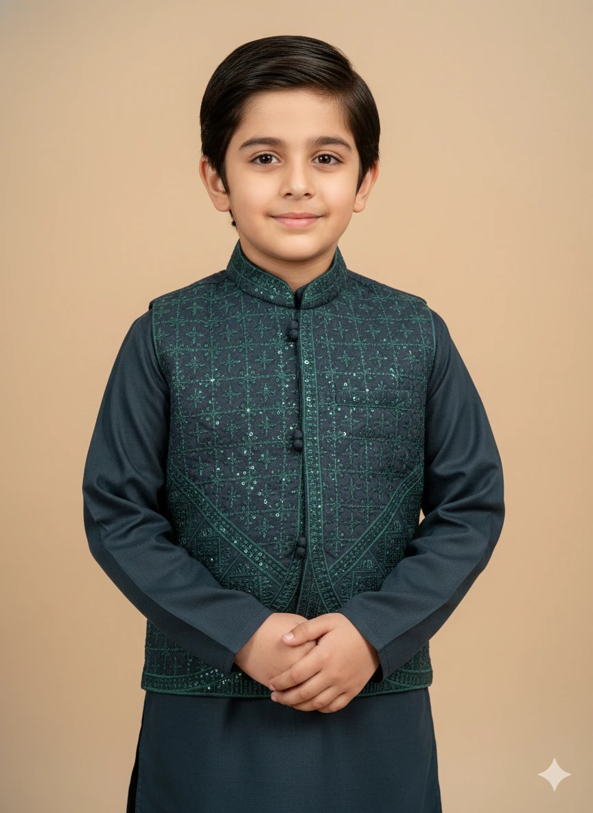 Boys' Embellished Kurta Vest Set - photo 5