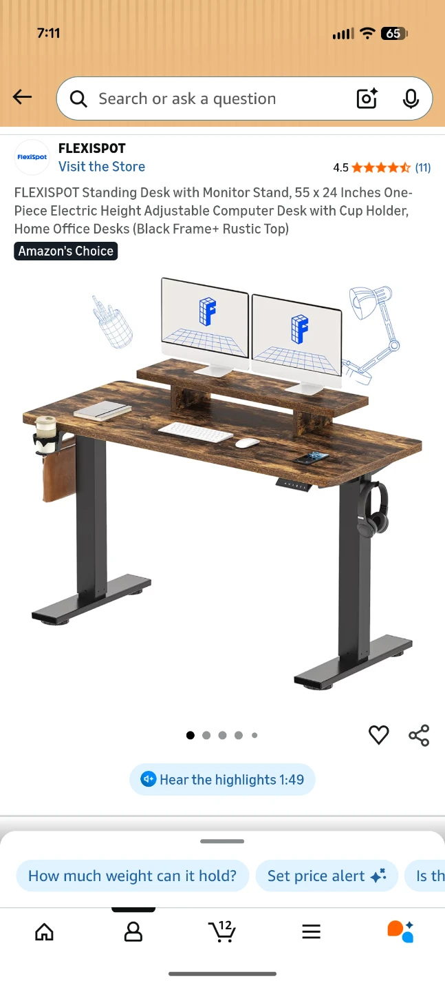 FLEXISPOT Standing Desk 55 x 24 Inch Rustic Top with Riser