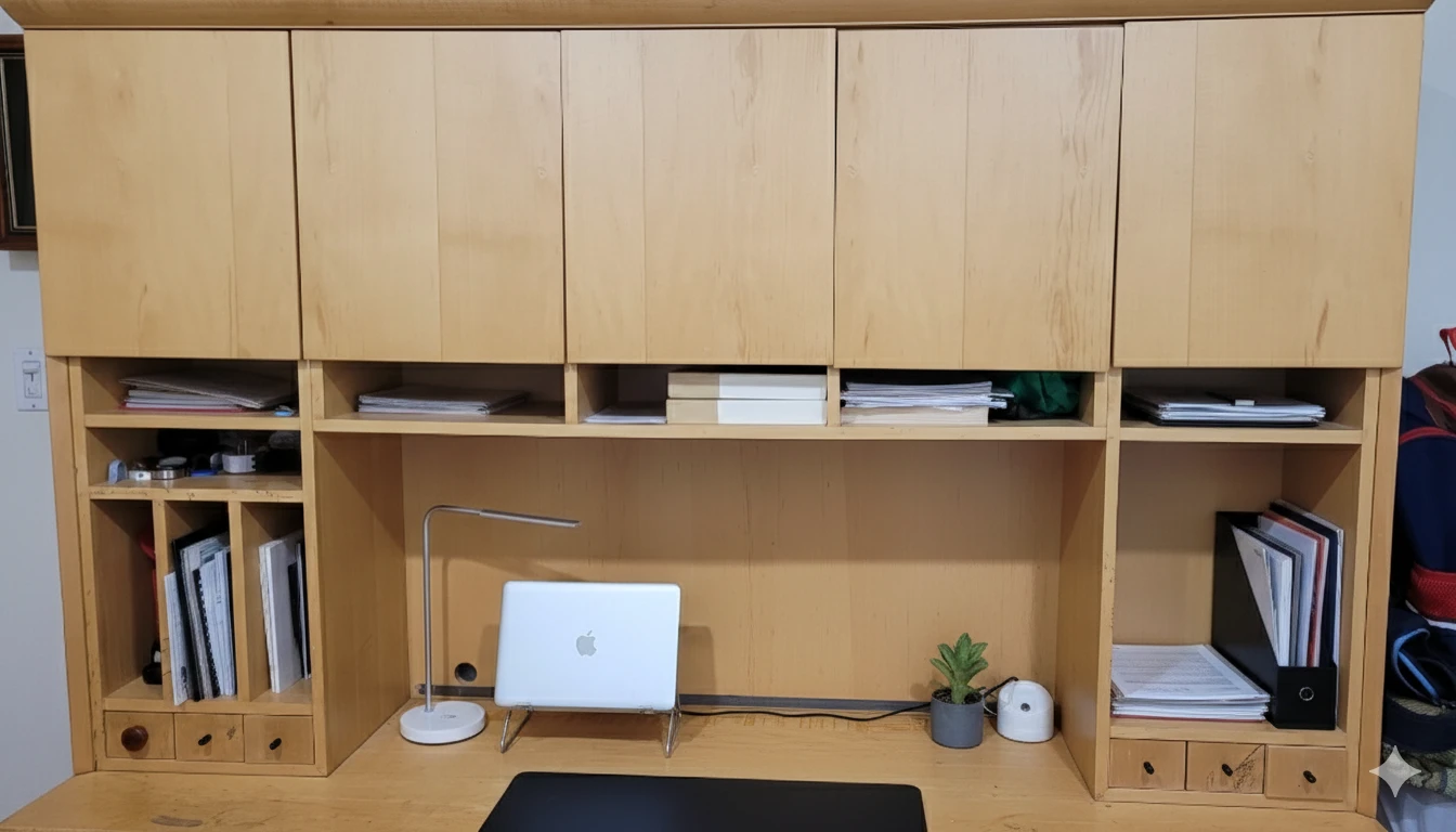 Pine Wooden Desk with Hutch