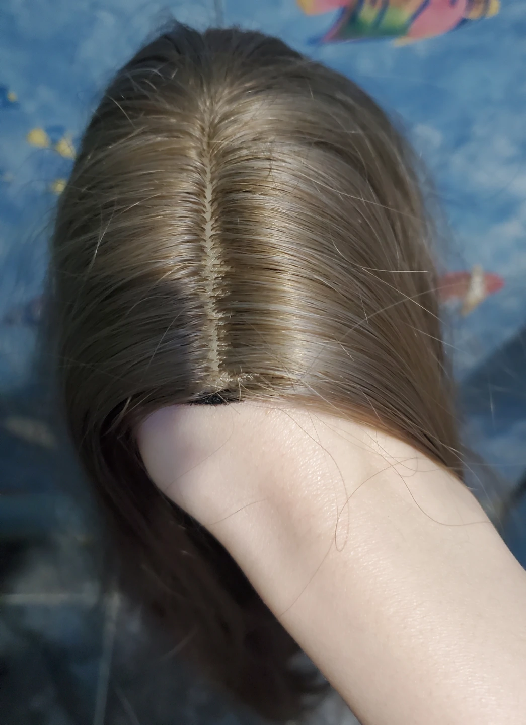 Long light ash brown synthetic wig without fringe - photo 2