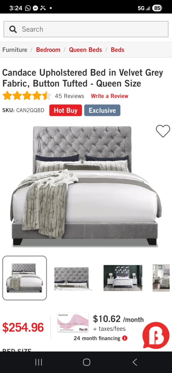Candace Upholstered Headboard - Queen Size - Grey Velvet - photo 3