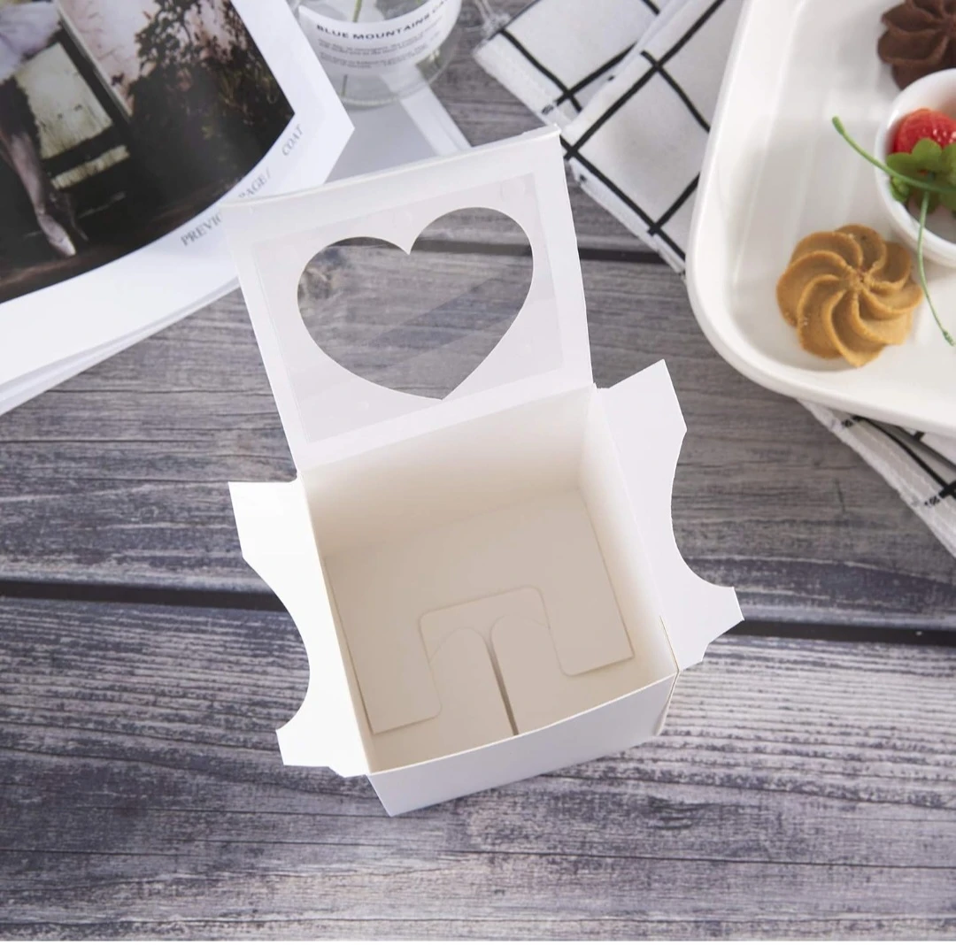 White Cupcake Boxes with Heart Window (Set of 3) - photo 5