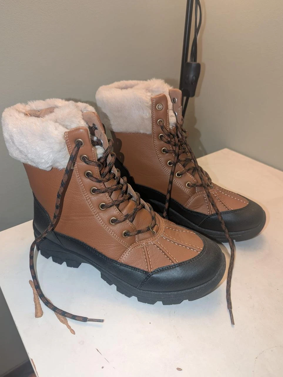 Brown and Black Winter Boots with Fur Lining