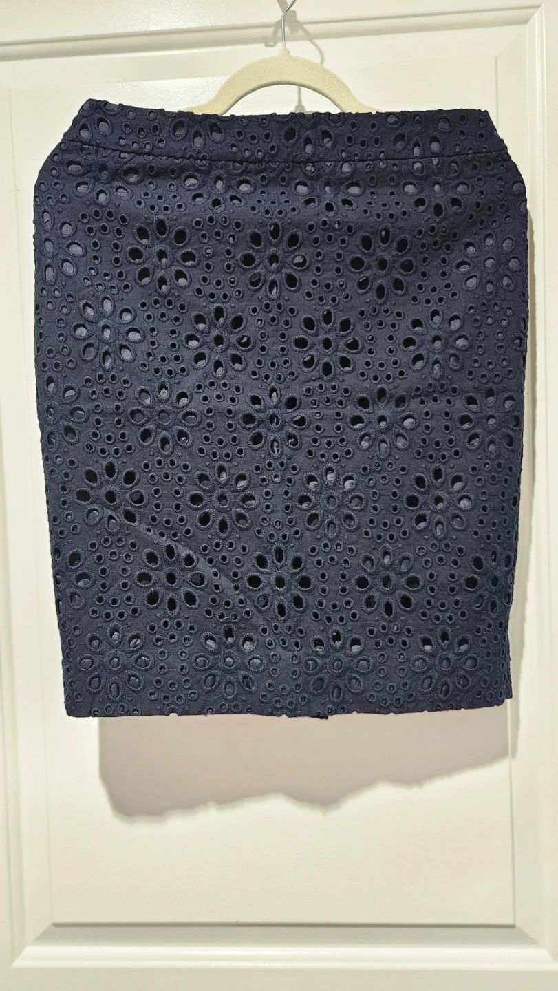 Navy Blue Eyelet Pencil Skirt, Size 4