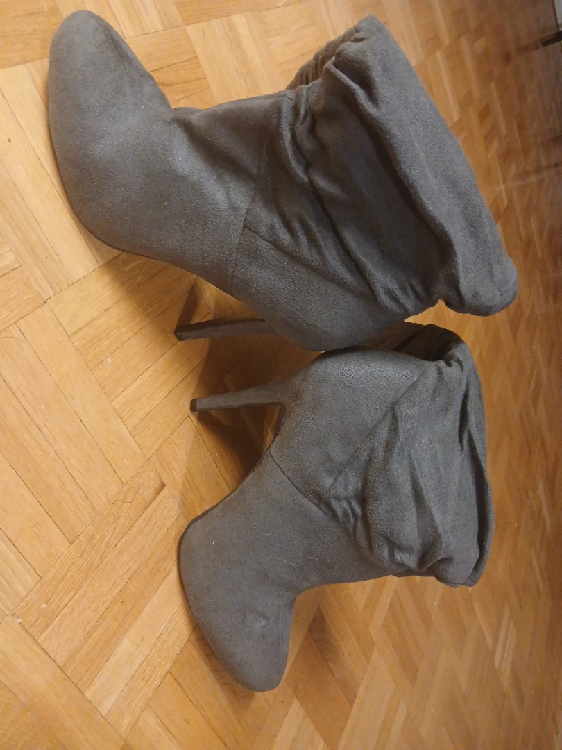 Grey Ruched Heeled Ankle Boots