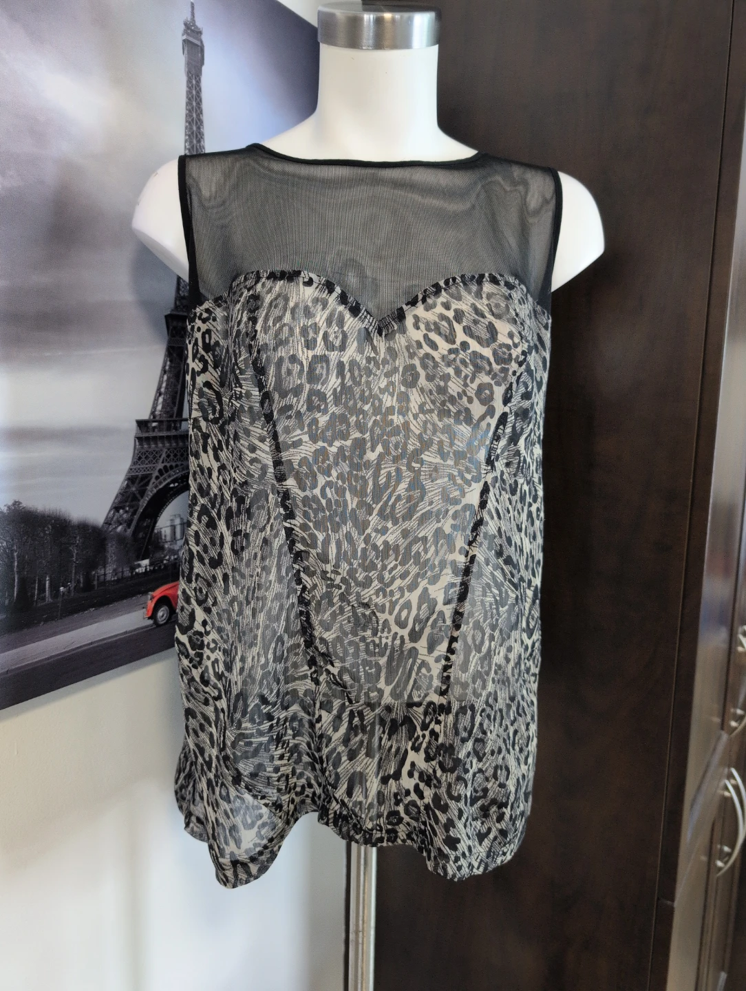 Sheer Mesh Leopard Print Tank Top with Zipper large