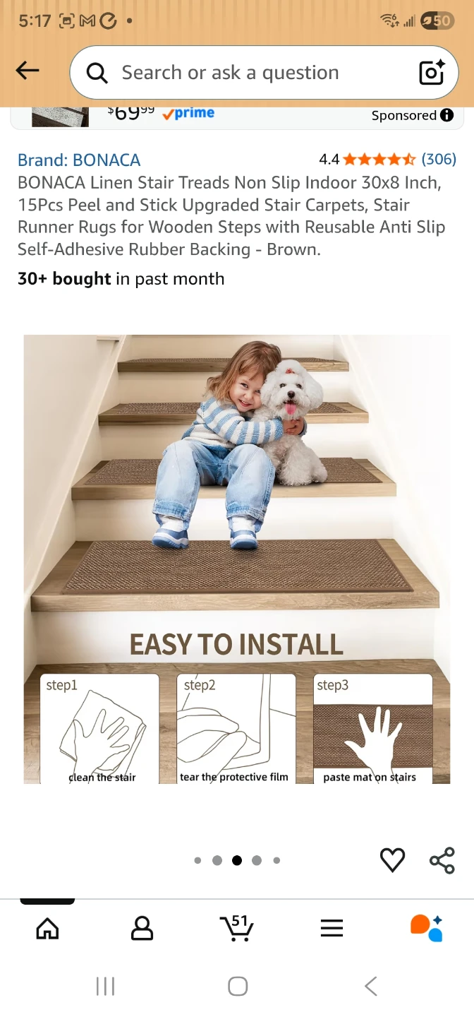 BONACA Linen Stair Treads Non Slip Indoor 30x8 Inch, 15 Pcs - photo 3