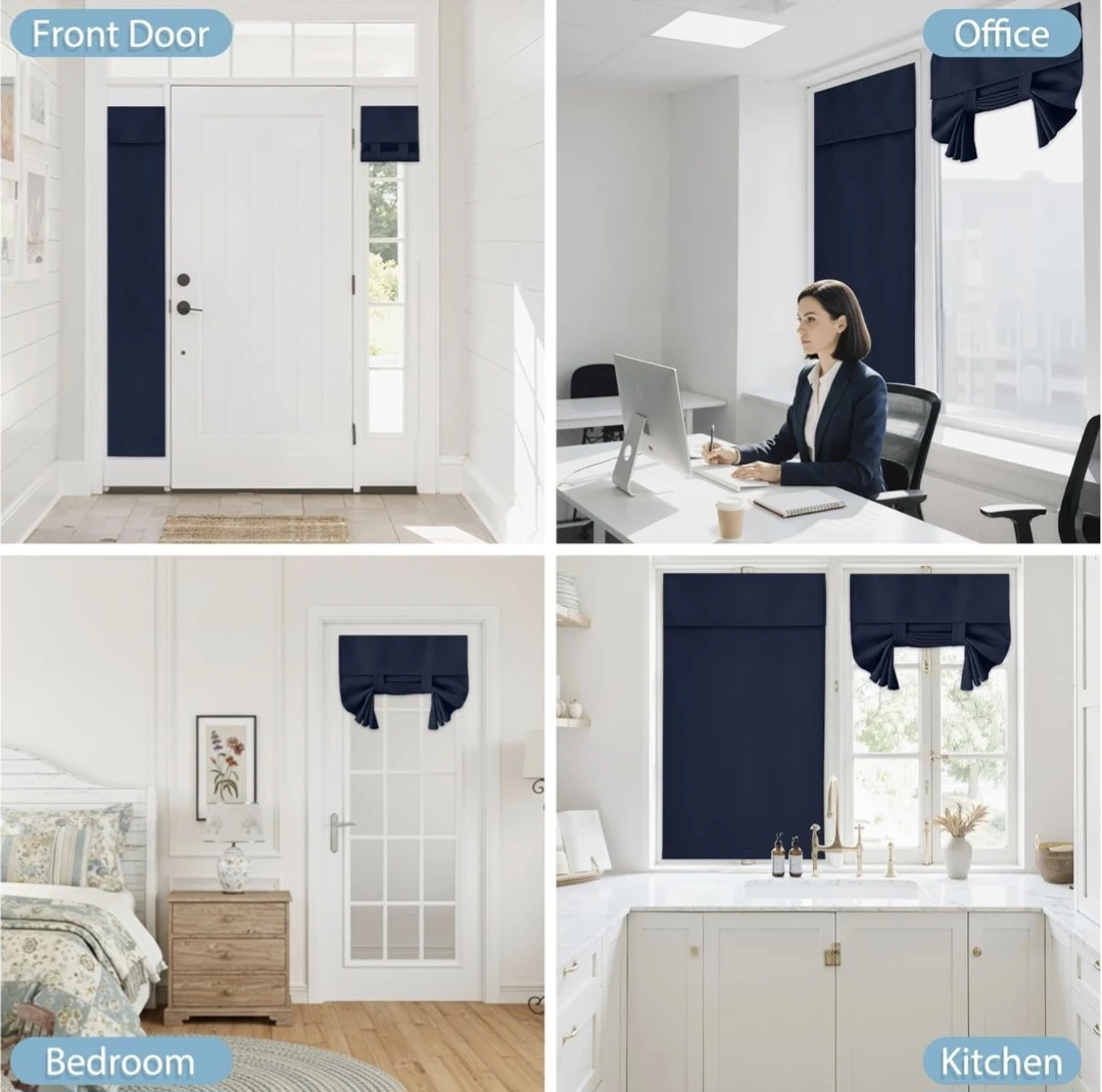 Door Privacy Curtain, Tie up Shade, 34"x40", 1 Panel, Navy - photo 2