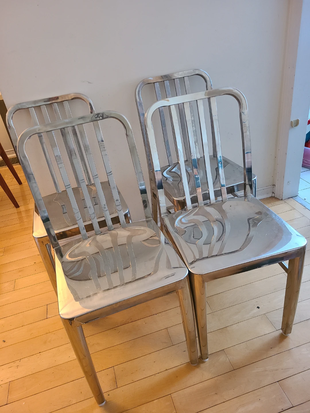 Set of 4 Chrome Metal Dining Chairs
