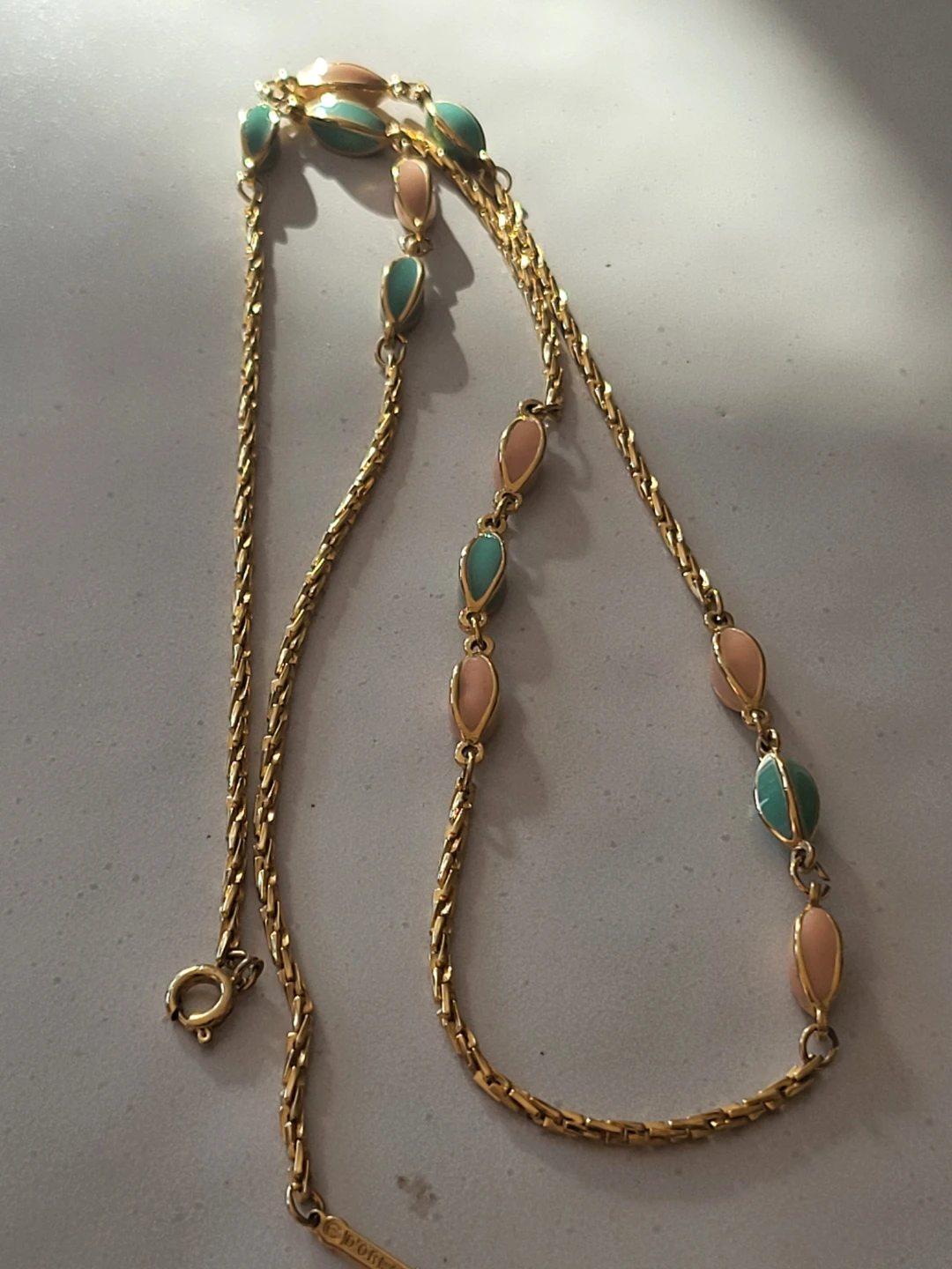 D'Orlan Gold Tone Necklace with Peach and Teal Beads - photo 4