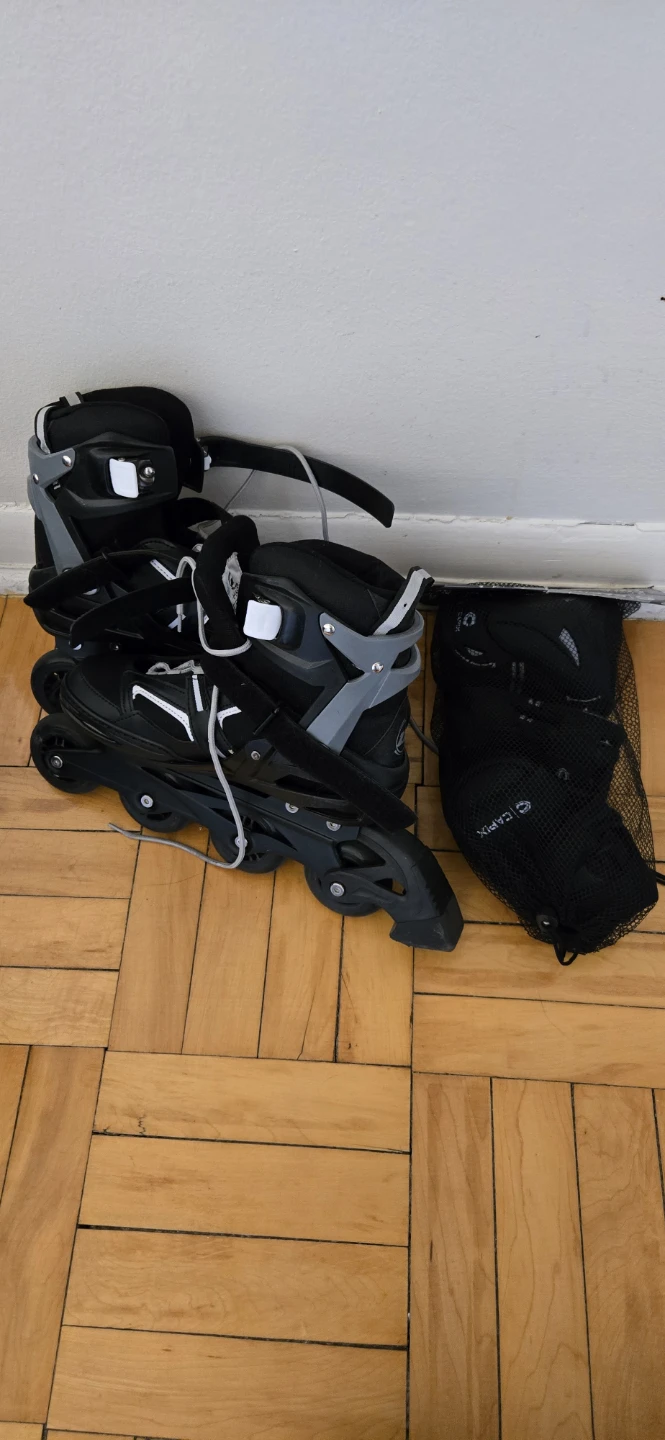 Adult Black Inline Skates with Protective Gear size 8