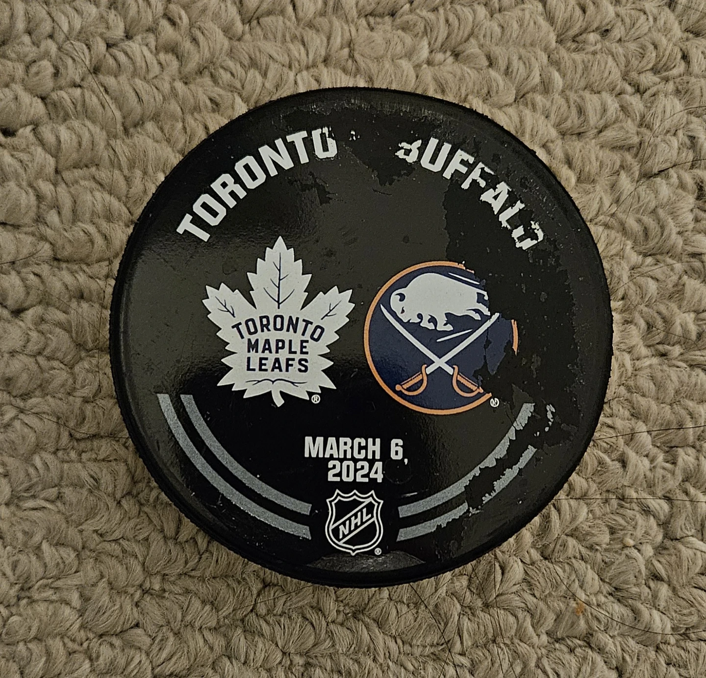 Gamed Used Toronto Maple Leafs Official Warm-Up Puck