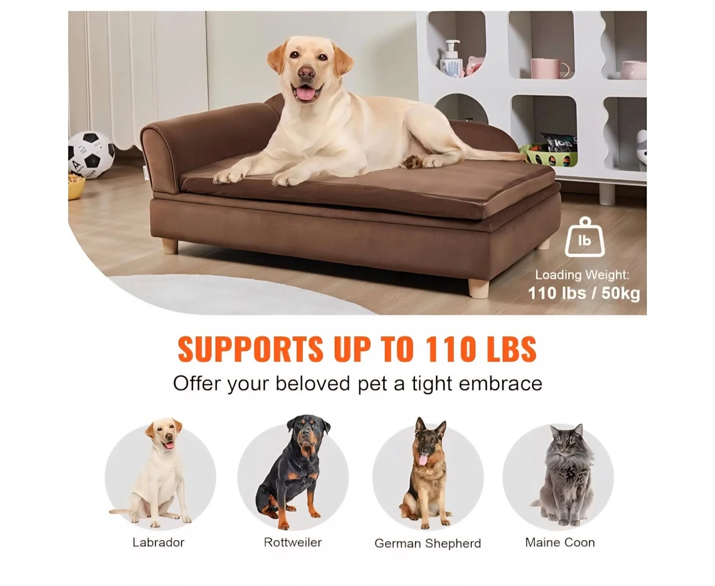 Vevor Brown Pet Sofa Bed with Storage - photo 2