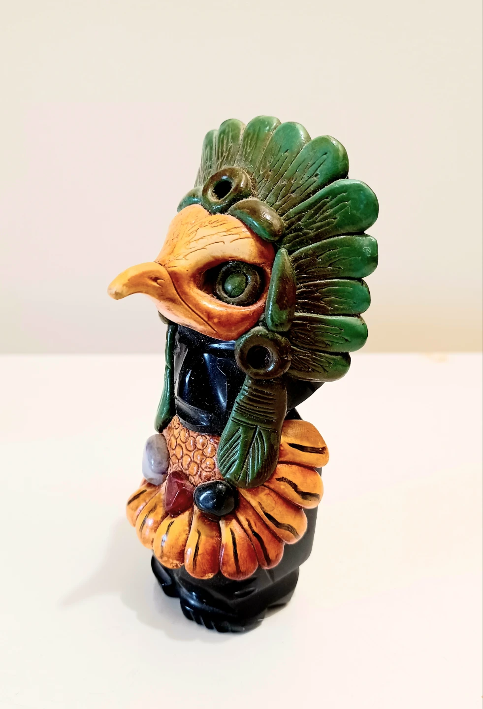Vtg Hand Carved Onyx Aztec Eagle Warrior Statuette - photo 2