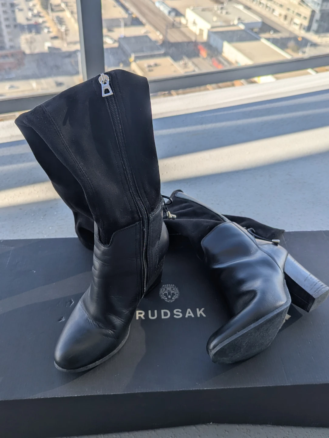 RUDSAK Black Leather & Suede Knee-High Boots