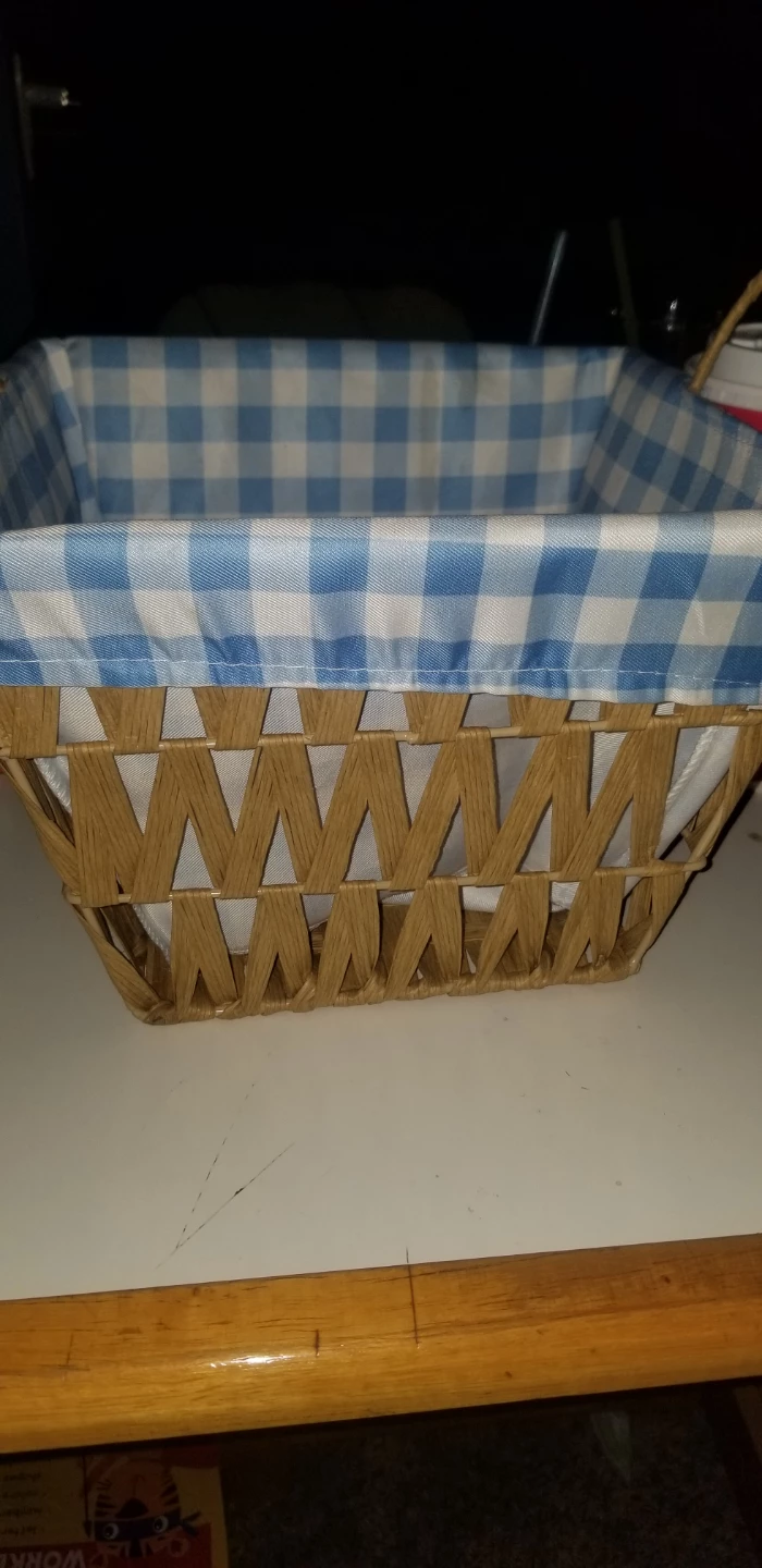 Wicker Storage Basket with Blue Gingham Liner