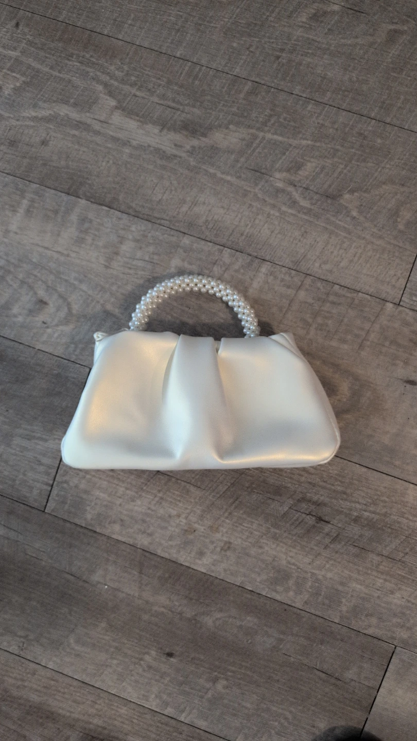White Satin Clutch with Pearl Handle
