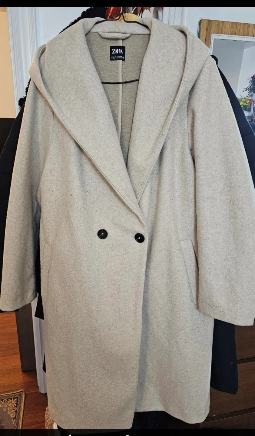 ZARA Hooded Wool Blend Coat - Beige