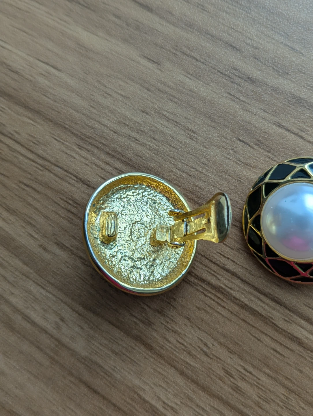 Pearl and Black Enamel Clip-On Earrings - photo 2