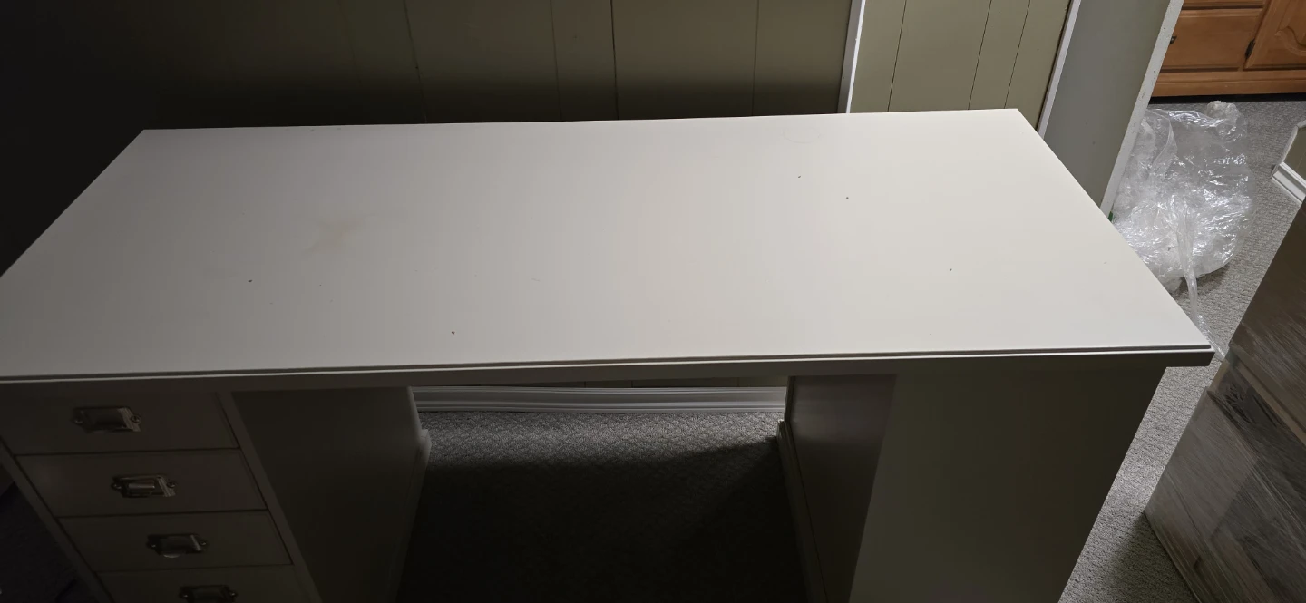 White Executive Desk with Drawers and Shelves