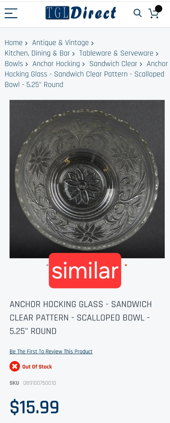 Anchor Hocking Glass Sandwich Clear Pattern Scalloped Bowl - photo 4