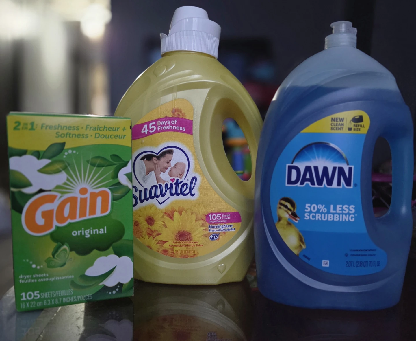 Gain Dryer Sheets, Suavitel Morning Sun Fabric,Dawn Soap