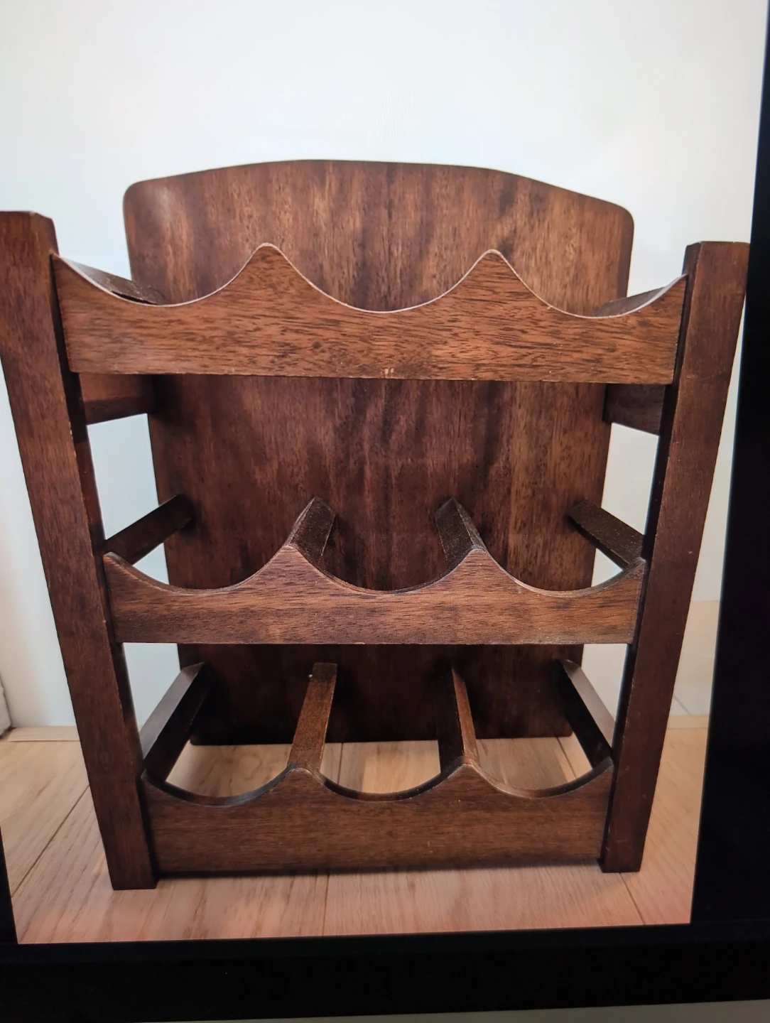 Vintage walnut wood wine bottle rack