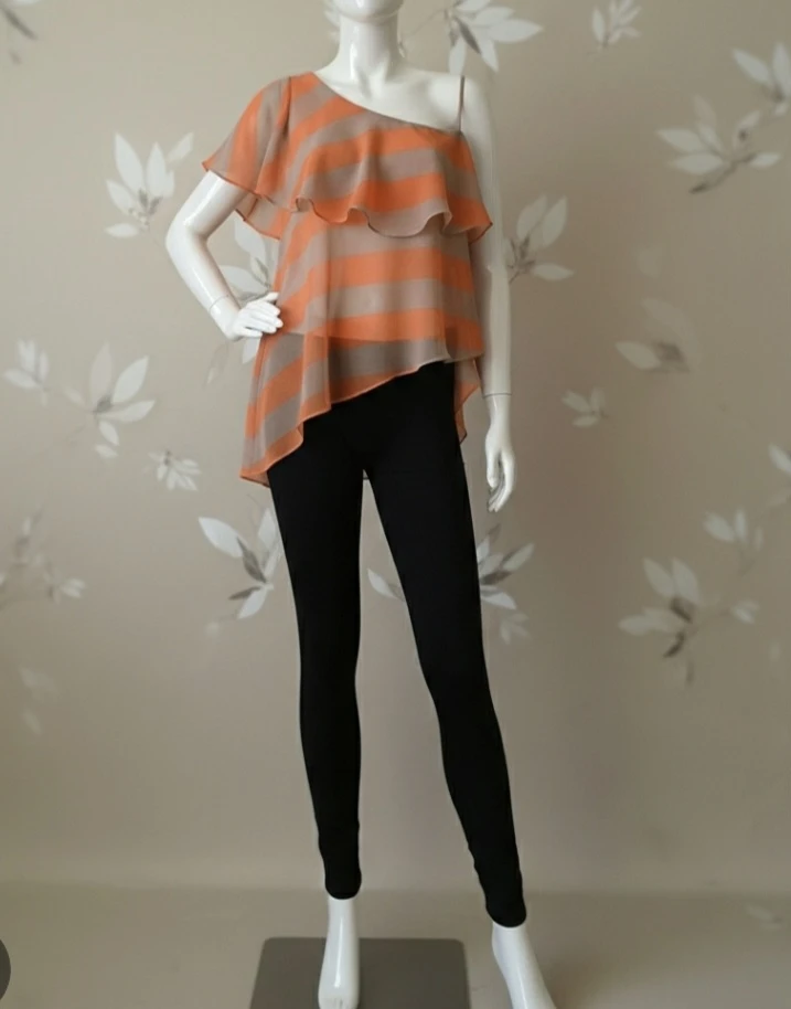 BCBGeneration Women's Orange Stripe Asymmetrical Top Size 10