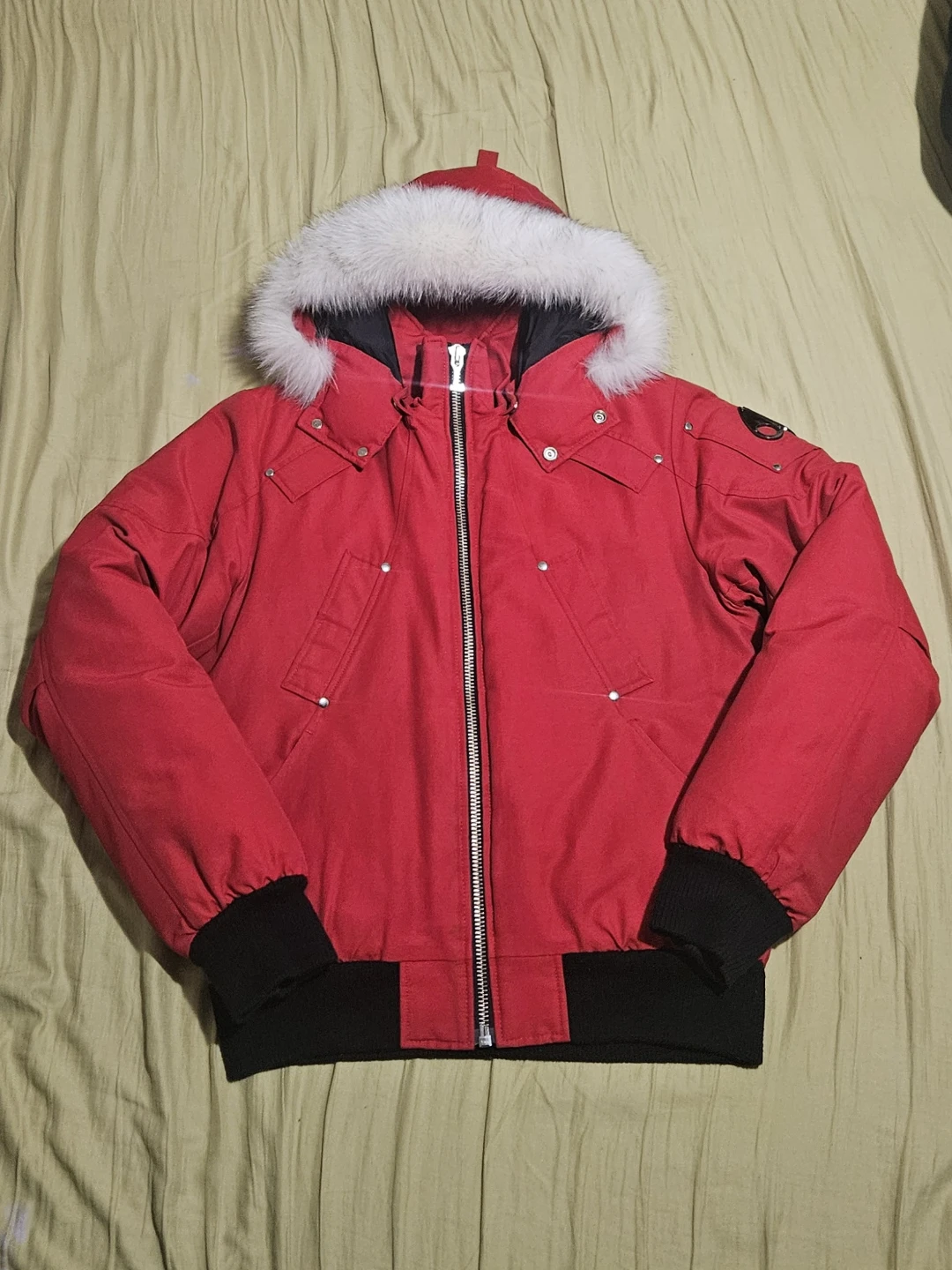 Authentic Red Moose Knuckle White Fur Men's Bomber Jacket