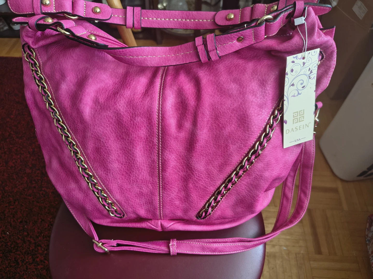 Fuschia pink shoulder bag  with long and short handles New - photo 3