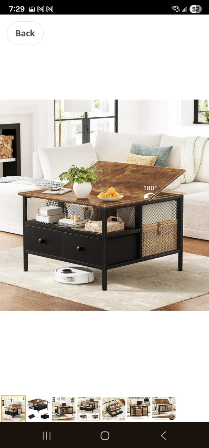 Lift Top Coffee Table with Storage Drawers and Mesh Shelf