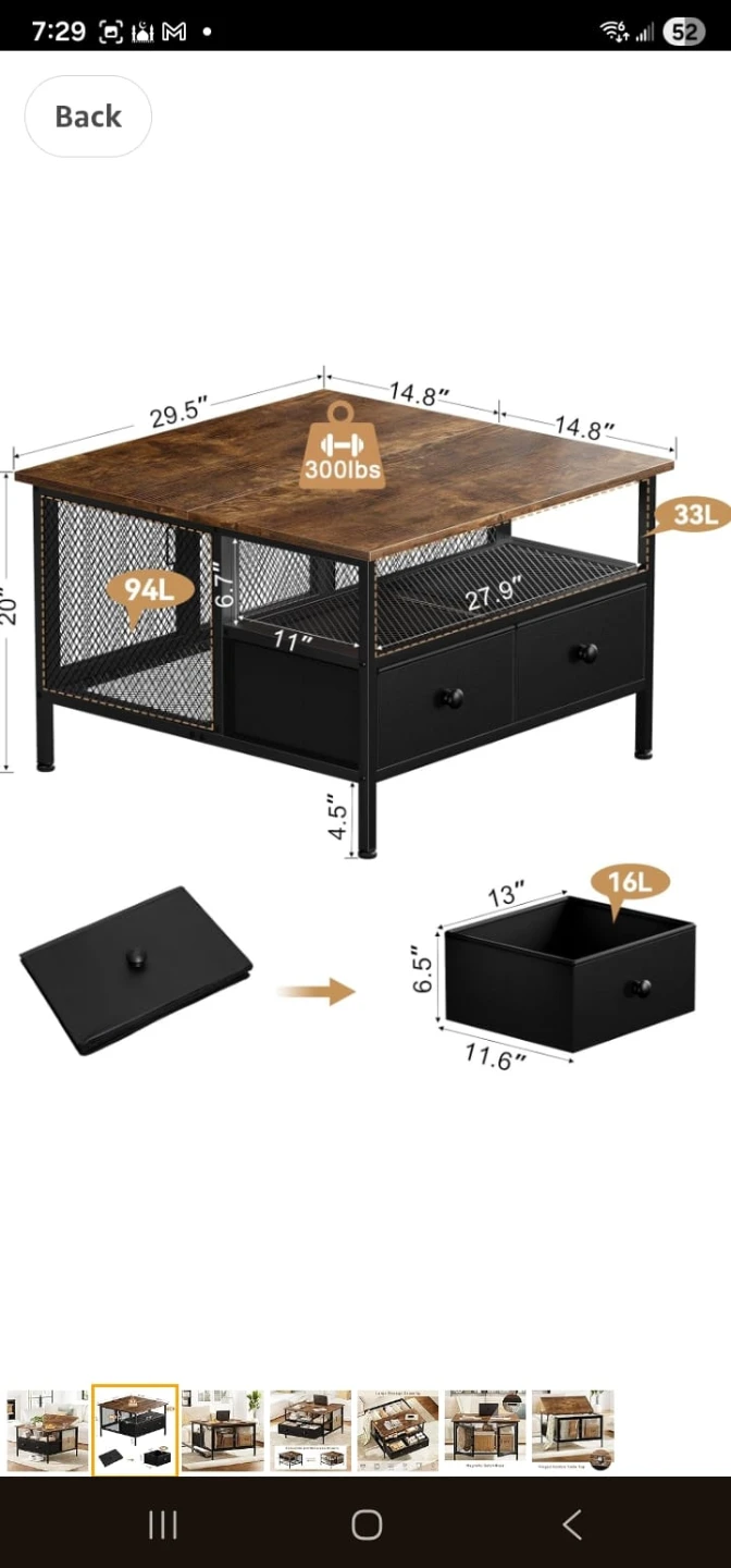 Lift Top Coffee Table with Storage Drawers and Mesh Shelf - photo 3