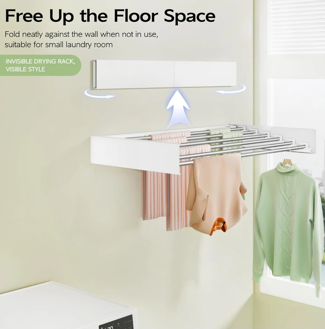 Wall Mounted Clothes Drying Rack - 6 Rods, White - photo 3