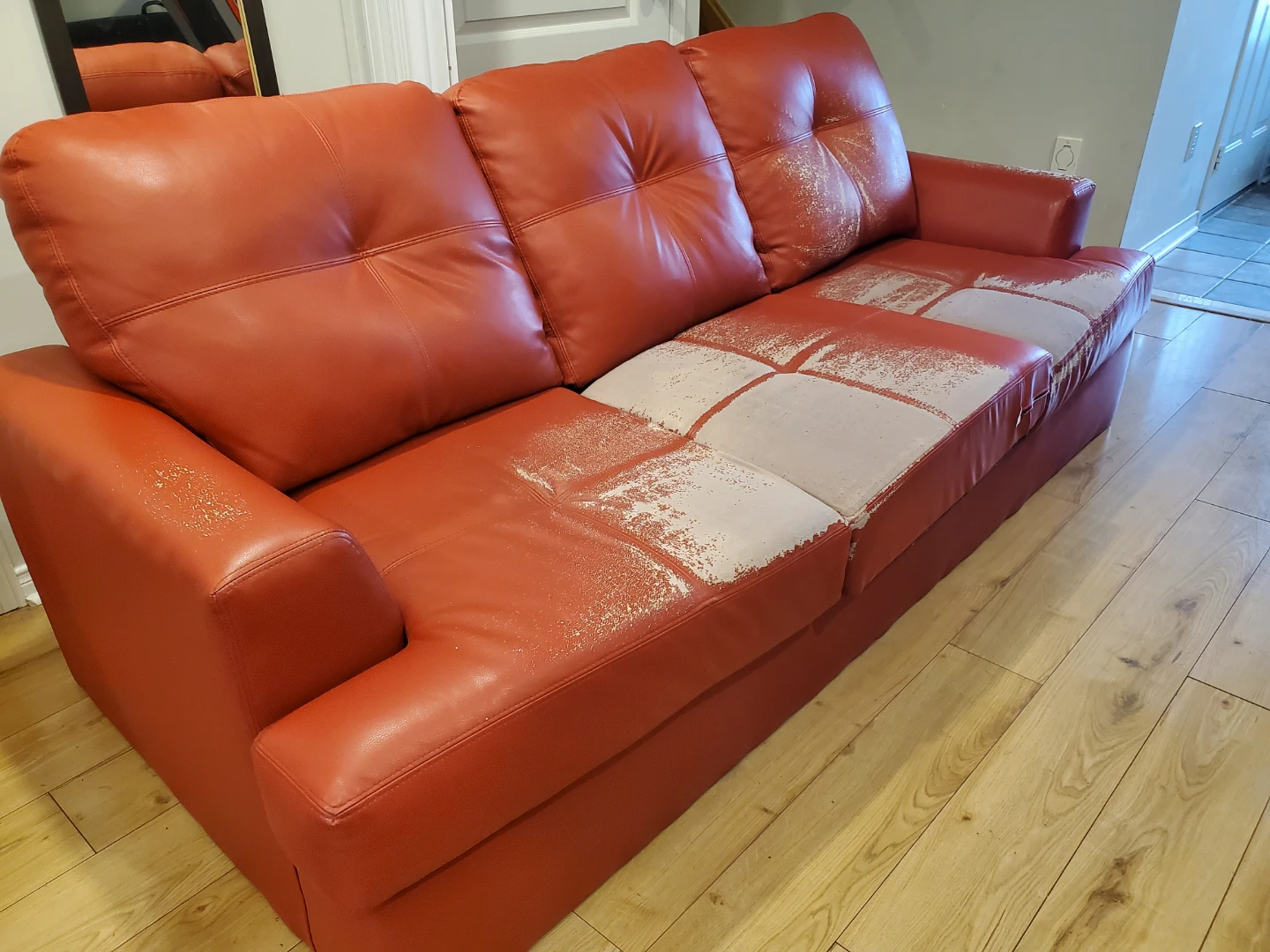 Red 3-Seater Sofa (Peeling)